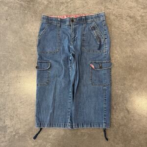 Vintage Y2k Lee Bandana Denim Cargo Whismy Tie Capri Jeans 29x18